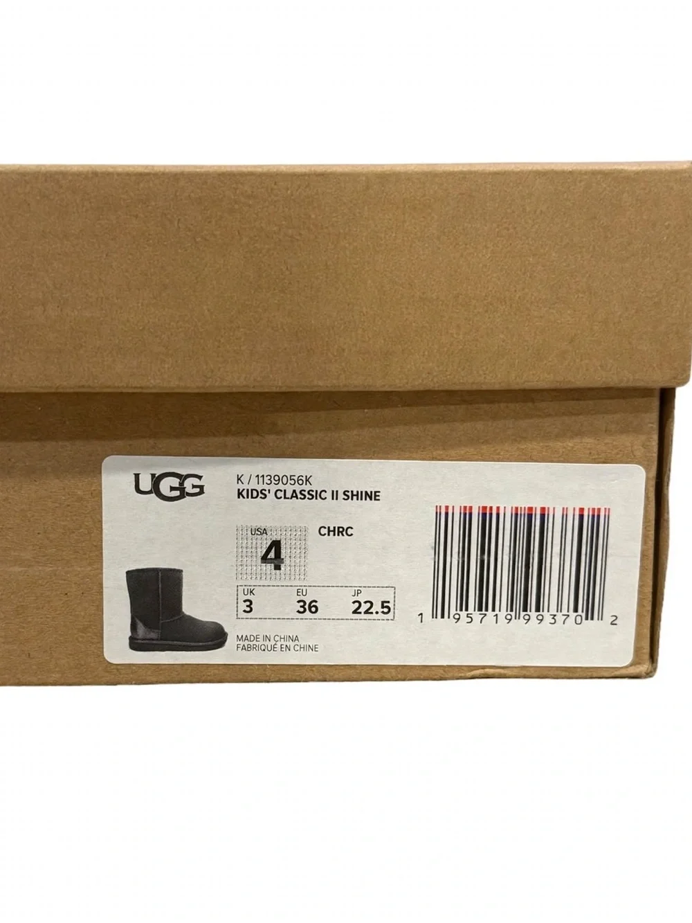 UGG Kids' Classic II Shine Boots Charcoal Size 4Y - Excellent Condition - Origin